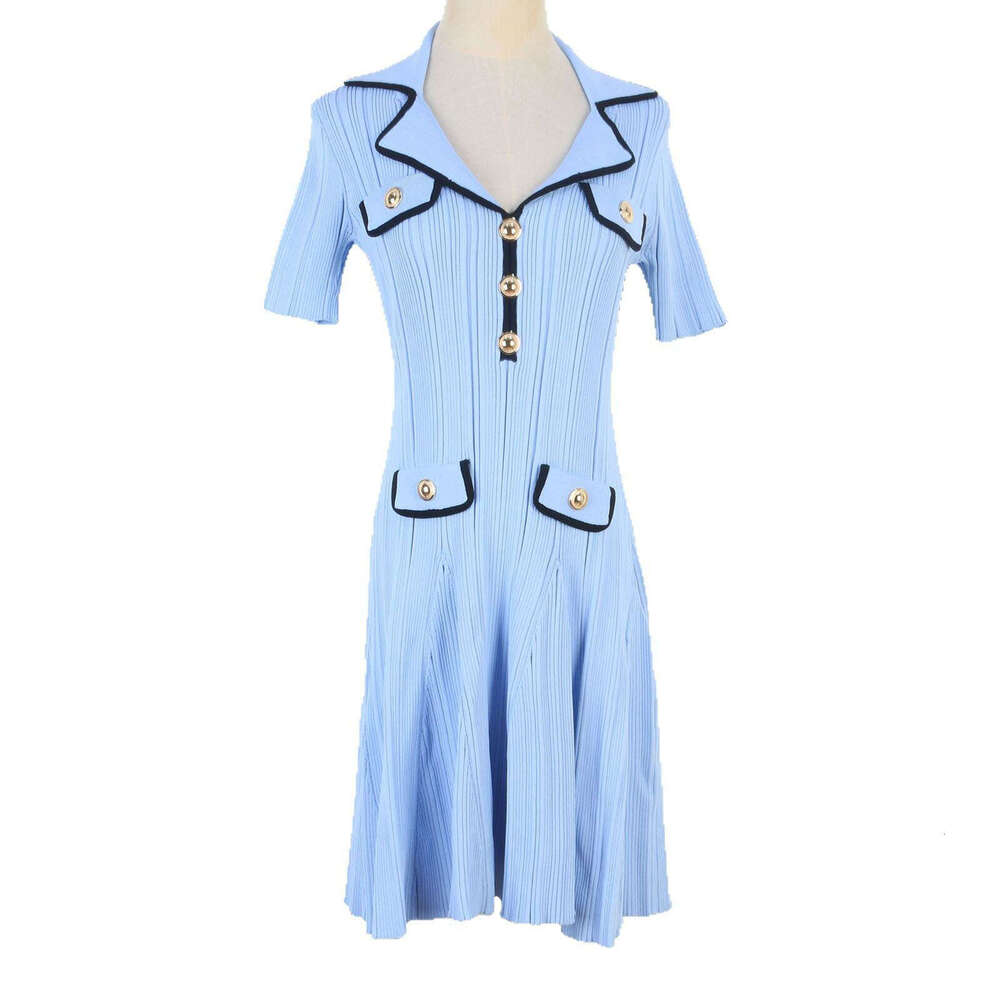 2026 Spring/Summer New Women's Suit Collar Short Sleeve Slim Fit Waist Elegant French Knitted Dress