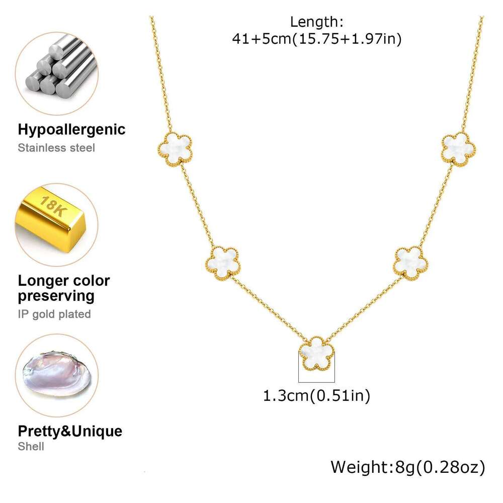 Elegant White Shell Five- Flower Necklace for Women,Gold Color Stainless Steel Necklaces,Dainty Jewelry Mother's Day Gift H260312
