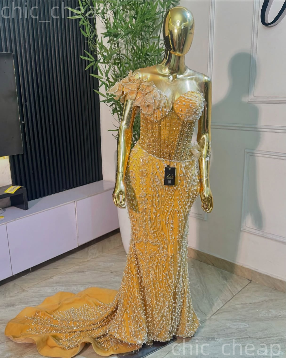 2K26 Yellow Prom Dress 2026 Mermaid Prom Dress Florals Sheer Neck Pearls Sequined Evening Dresses Birthday Party Formal Receiption Gowns Dresses ZJ079
