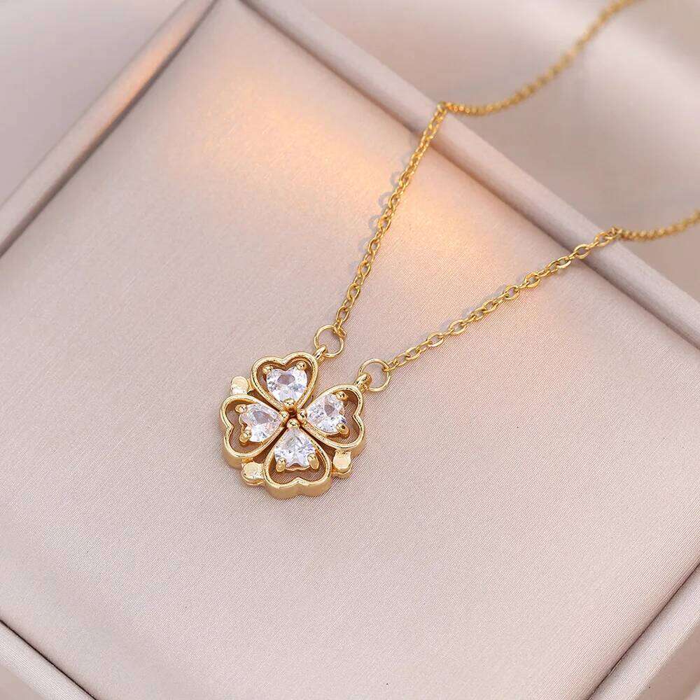 Romantic Magnetic Can Open Zircon Cr Flower Choker Necklaces for Women Girls Stainless Steel Chain Sweet Jewelry Gifts H260312