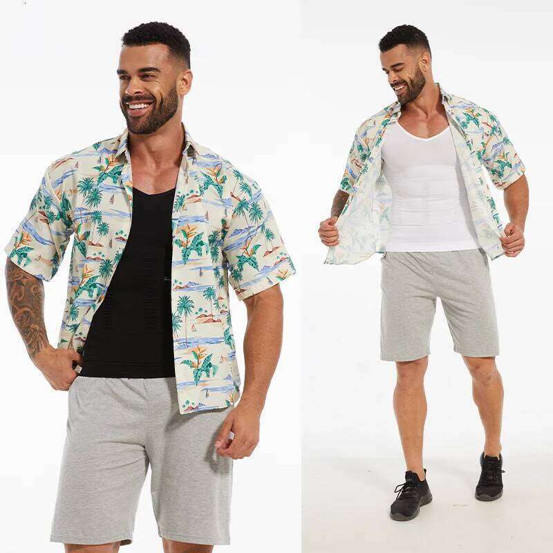 Men's Body Shaper Slimming Shirt Tummy Control Vest Compression Base Layer Slim Muscle Short Sleeve Shapewear 26Y0313