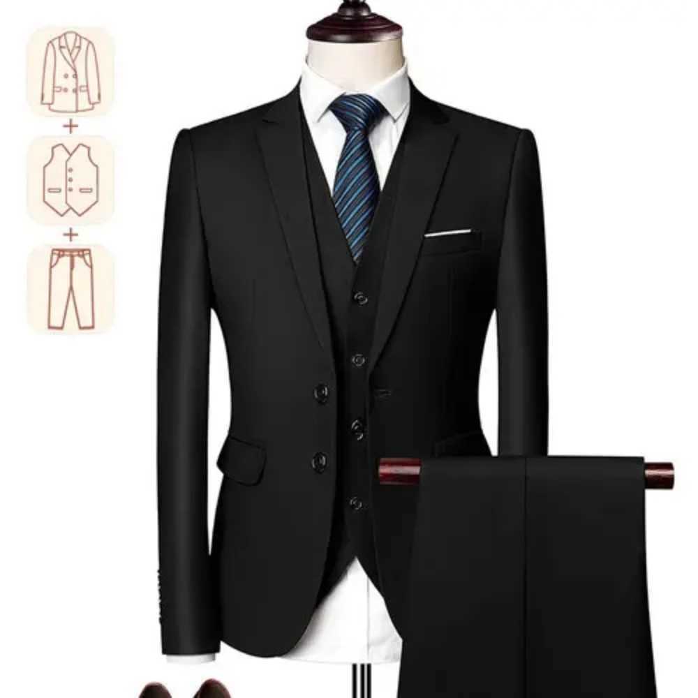 Mens Big Tall Slim Fit Business Casual Suit for Weddings Genuine Blazer Waistcoat And Pants Dress Trousers US Size M260313
