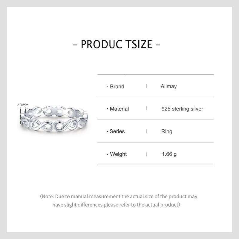 Ailmay Authentic 925 Sterling Silver Forever Infinite Finger for Women Simple Design Ring Statement Jewelry Party Gift H260312