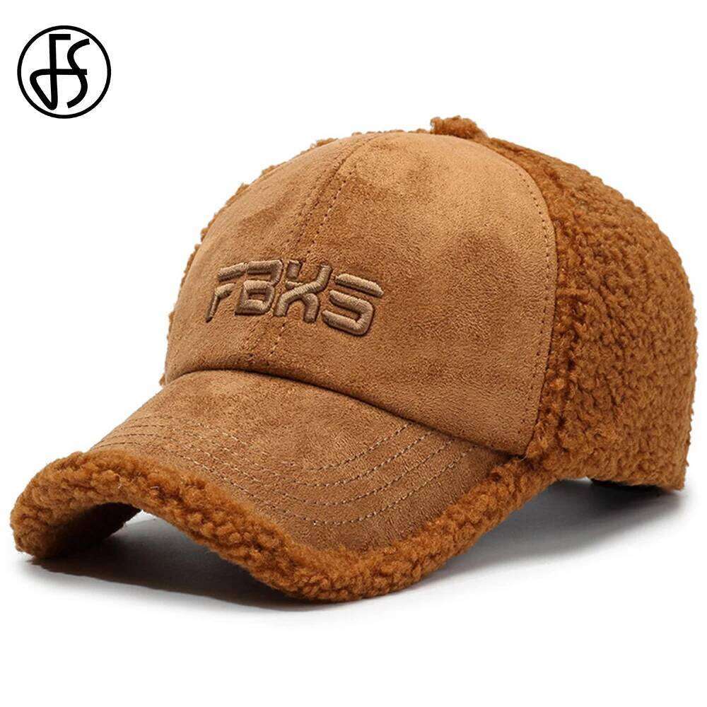 FS Retro Brown Letter Winter Baseball Cap For Men Luxury Brand Women Lambswool Hats Warm Windproof Trucker Caps Casquette Homme Z260313