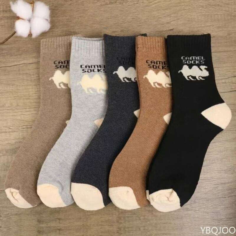 5Pairs Simple Thick Wool for Men Soft Warm Winter Mid Tube Plush Sports Socks Skiing Hiking Gray Khaki Women Z260313
