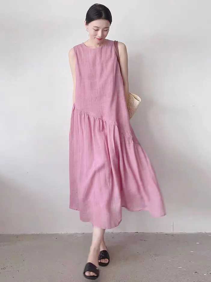 Cotton Linen Summer New Sle Womens Dr Loose Breathable Svel Pure Color Long Skirt A-Line Midi Dr Casual CommuteT260314