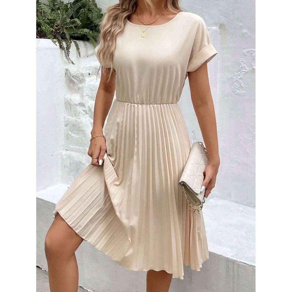 Cross border European American women's fashionable and elegant ruffled sleeve pleated dress