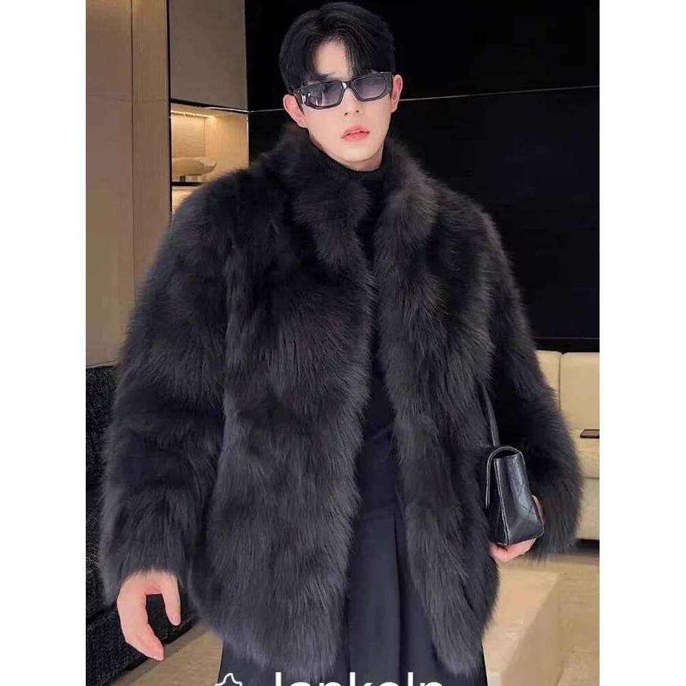 imitation Thickened Men Fox Coat Male Warm Overcoat Long Sleeve Winter Faux Jacket Fluffy Plush Fur Coats JJ1027 Z260313