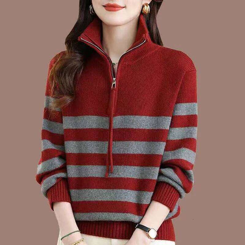 New Fashionable Lapel Pullover Long-Sleeved Zipper Knitted Sweater For Women In Autumn And Winter, Korean Popular Top -JR818 Z260313