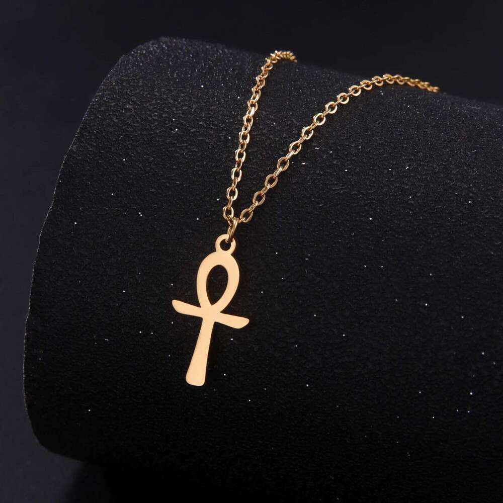 LIKGREAT Vintage Stainless Steel Ankh Cross Egyptian Amulet Pendant Necklace Religious Collar Chain Jewelry for Women Men H260312