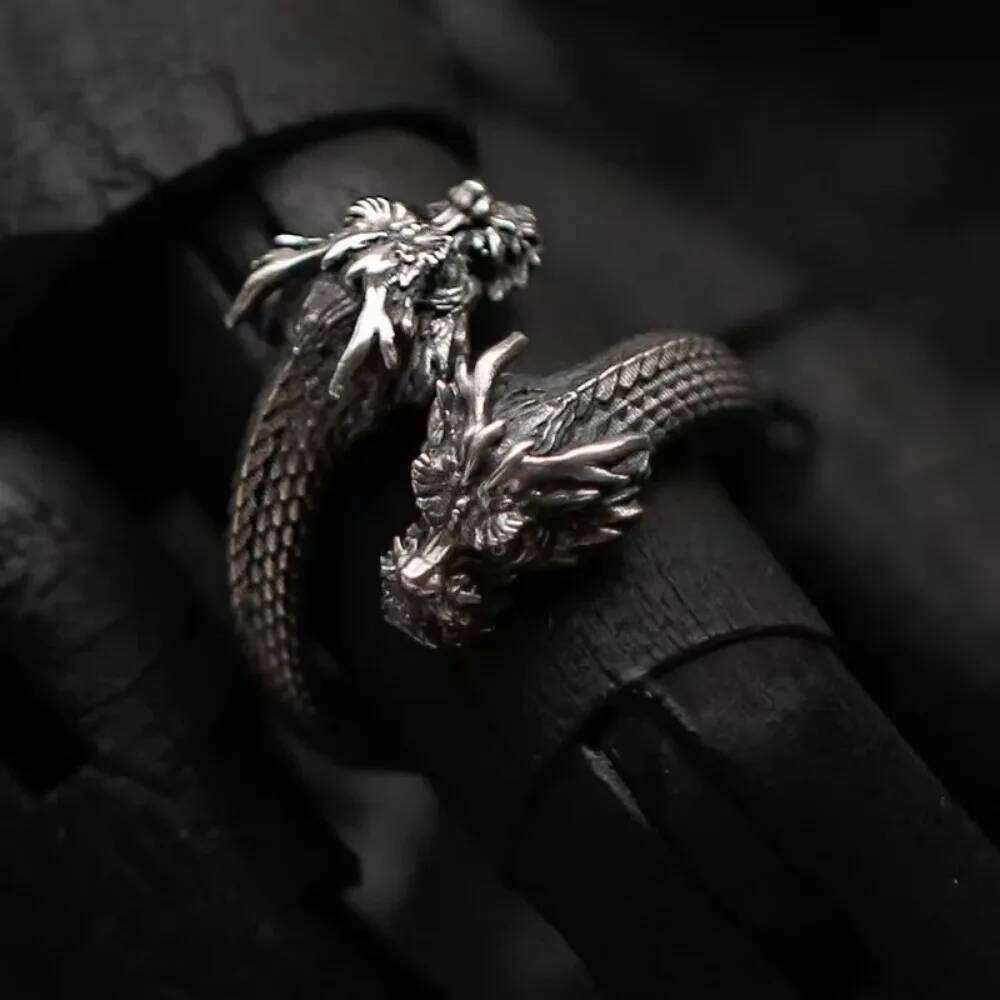 New Personalized Retro Domineering Trend Two-headed Dragon Men Women Punk Adjustable Ring Hip Hop Rock Simple Accessories H260312