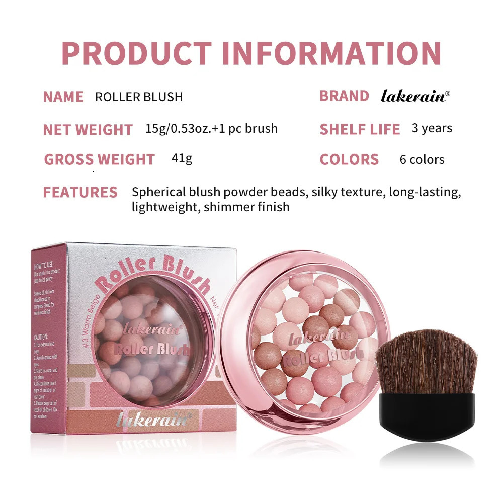 Lakerain ROLLER BLUSH Ball Blush Spherical Blush Pink Pearl Blush Delicate Brightening Female Exquisite Cosmetics 260305