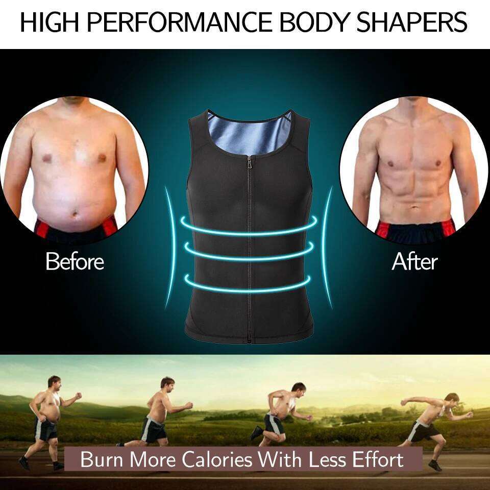 Men Sauna Sweat Vest Waist Corset Zipper Workout Tank Top Slimming Body Shaper Compression Shirt Weight Loss Fat Burner 26Y0313