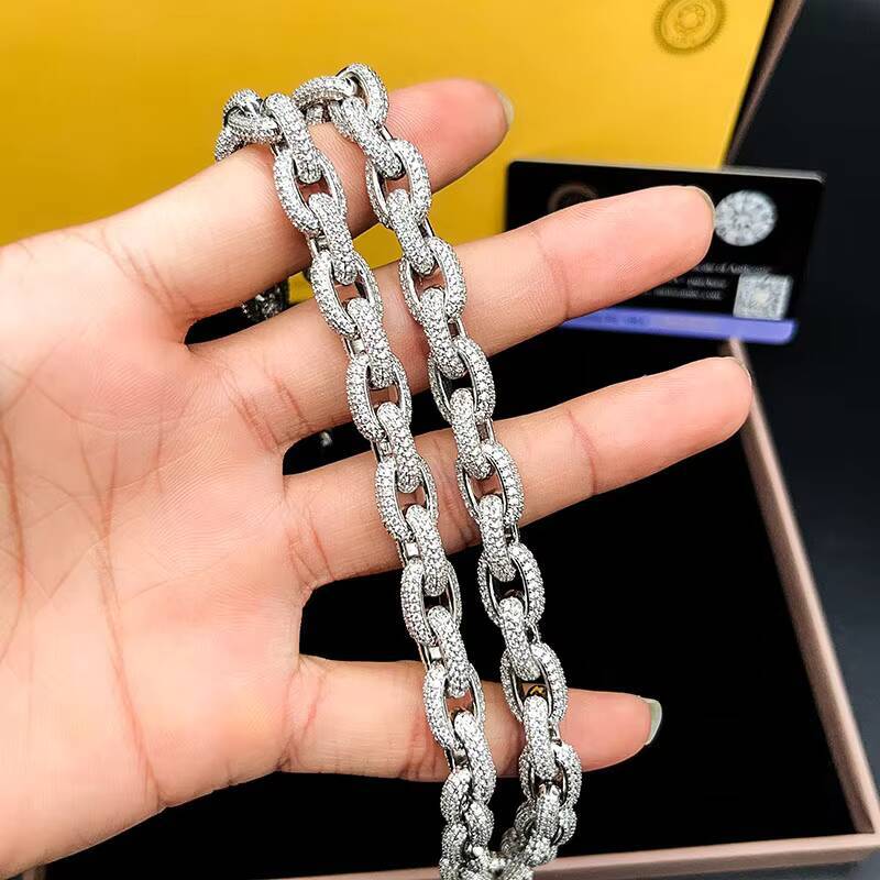 Hip Hop Jewelry Sliver Iced Out Moissanite Diamond Jewelry Necklace Women Men Iced Out Cuban Moissanite Link Chain