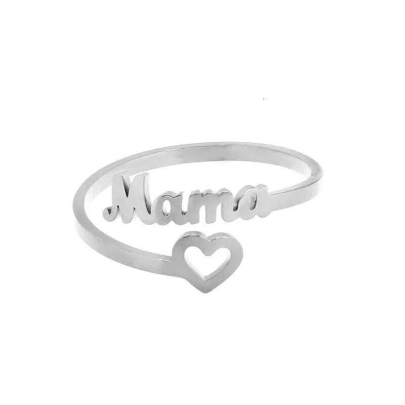 Heart Mama Ring Stainless Steel Mom Mum Letter Word Shaped Adjustable Open Rings for Women Ladies Mother Mommy H260312