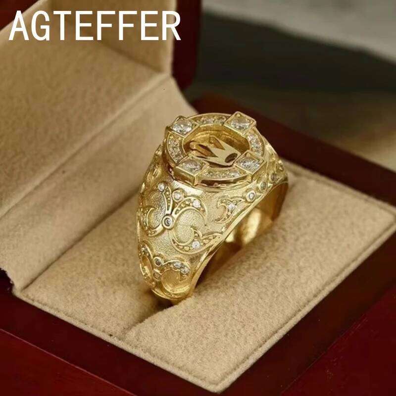 18K Gold Color Full Diamond Zircon Lion Wedding Punk Style Engagement Ring for Men's Retro Women's Jewelry H260312