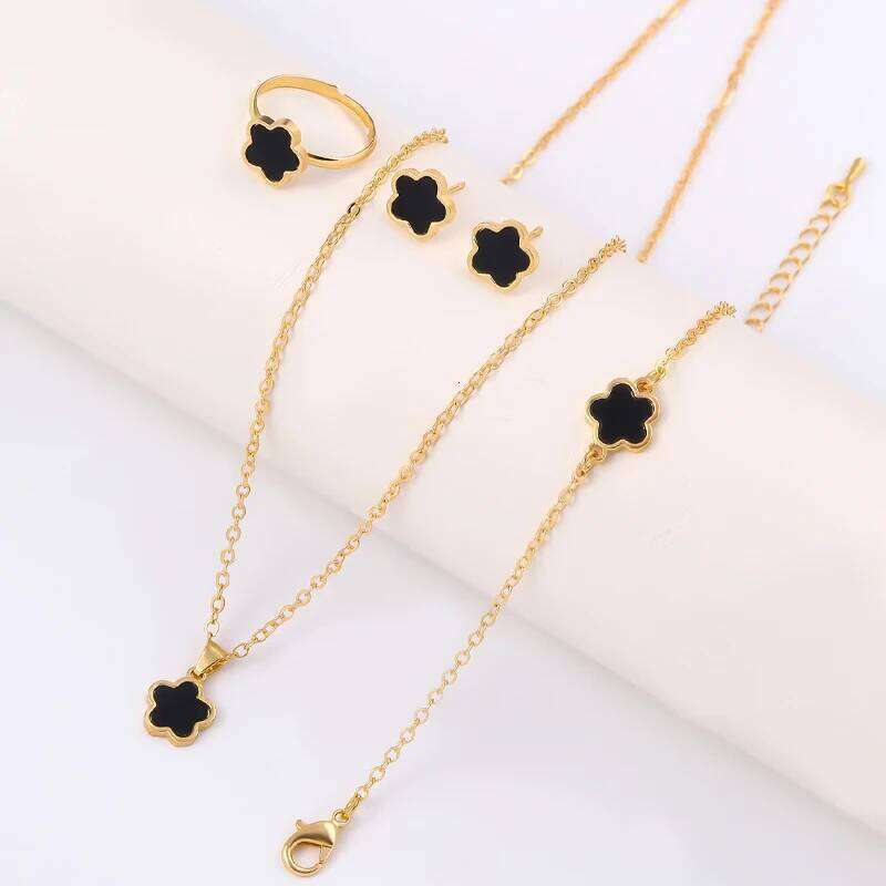 Cr Five-Piece Jewelry Black Gold Light Necklace, Earrings, , Ring Set, Fashionable and Elegant Women's Jewelry, Popular Accessories H260312