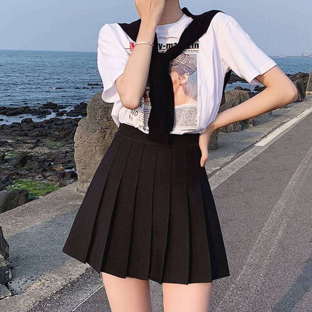 Women's pleated summer high waisted zipper girl dancing JK mini black fashionable student A-line half body skirt Z260314