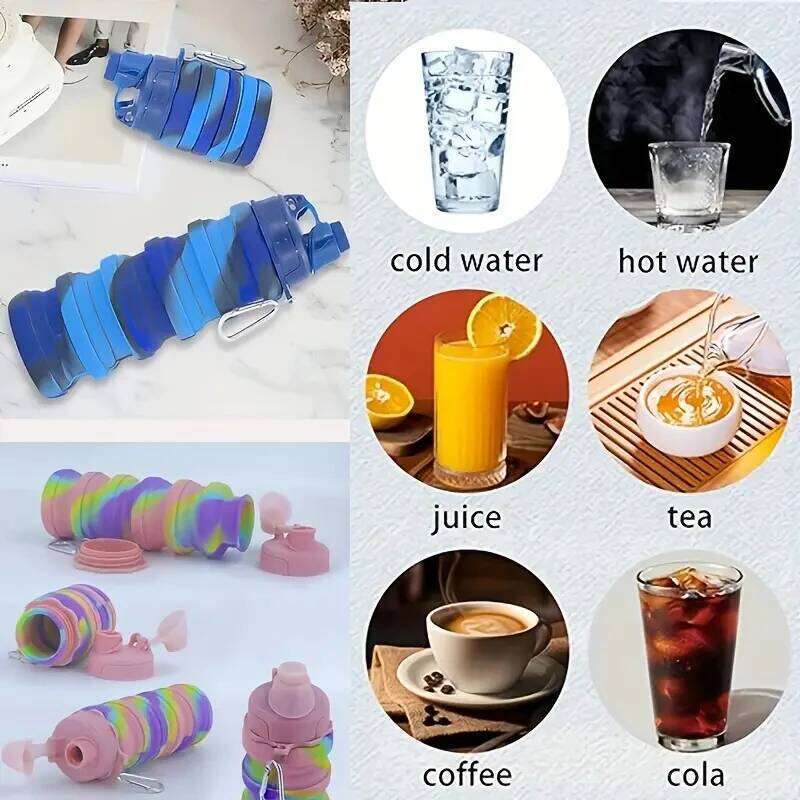 Collapsible Sports Water Bottle Food Grade Silicone Camouflage Cup Retractable Kettle for Outdoor Hiking Camping Cycling 480ml Z260313
