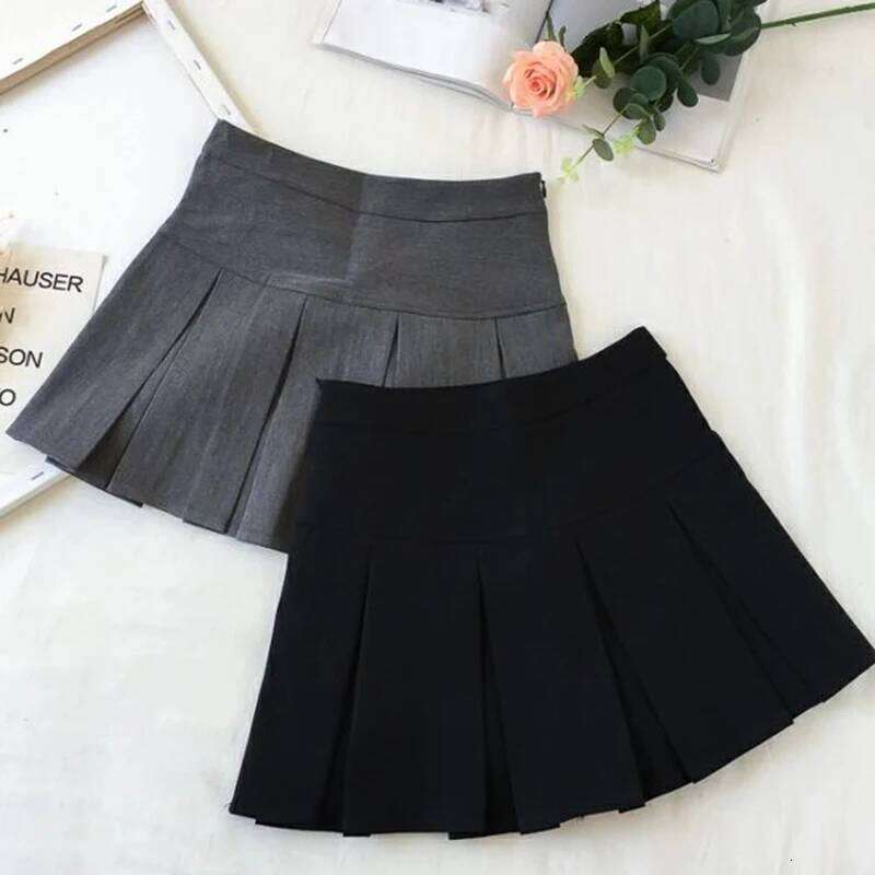 Fashion A Line Women Pleated High Waist Zipper Grey Student Mini JK Summer New 2023 Black Ladies Suit Skirt Z260314