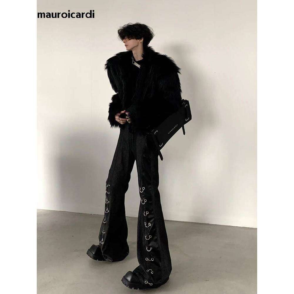 Mauroicardi Winter Short Cool Thick Warm Soft Black Hairy Faux Fox Fur Coat Men Long Sleeve Luxury Fluffy Jacket 2023 Z260313