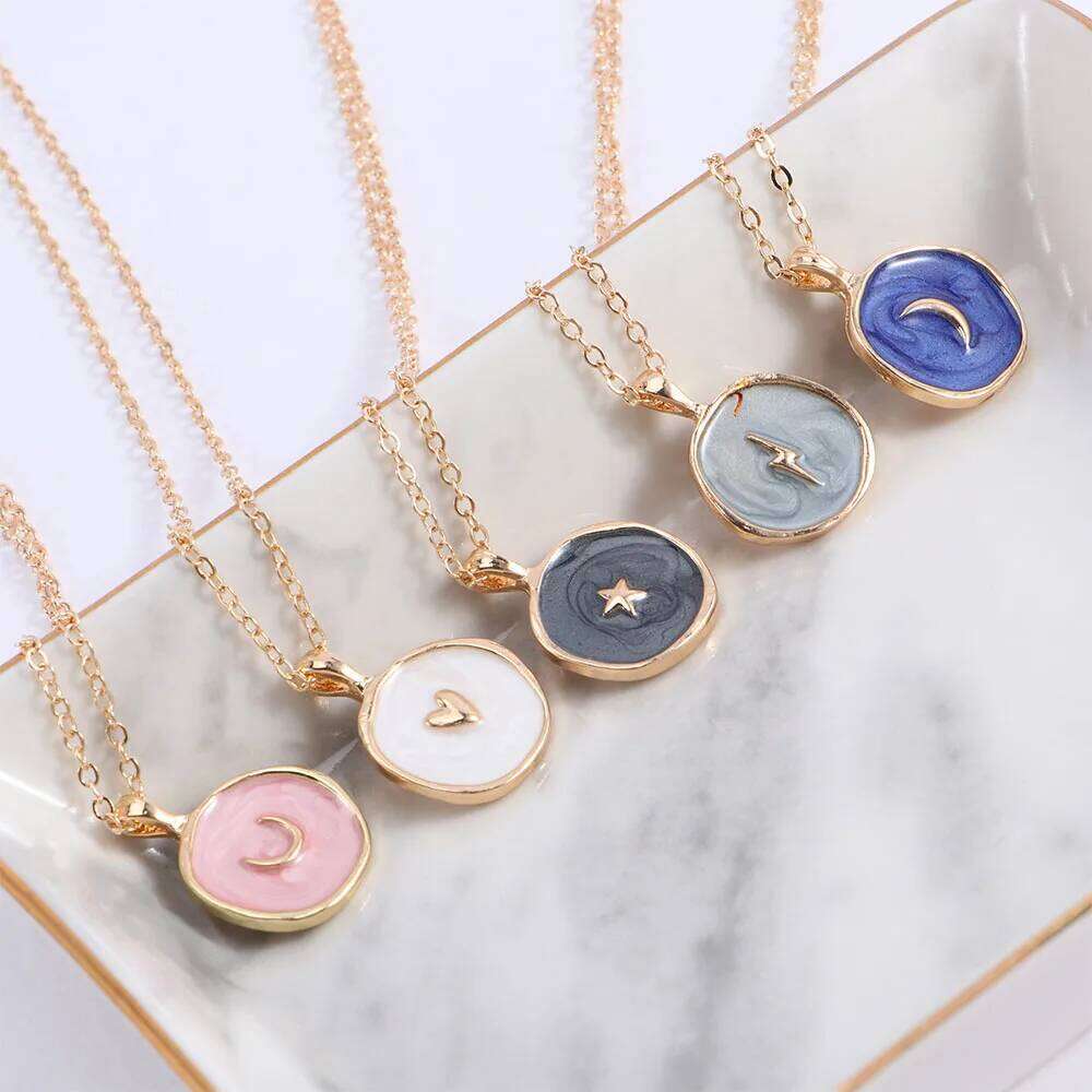 Colorful Moon Star Lightning Pendant Necklaces For Women Girls Enamel Fashion Party Daily Jewelry Trendy Clavicle Chain Necklace H260312