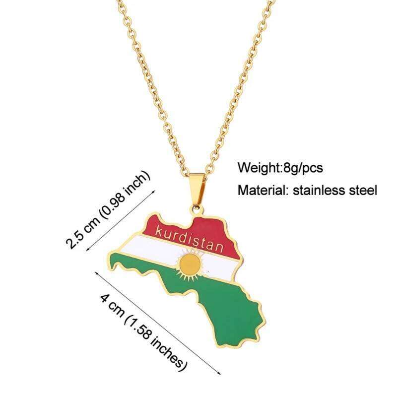 Kurdistan Map Necklace Dripping Oil Retro Stainless Steel Pendant for Men and Women Ethnic Clavicle Chain Gift H260312
