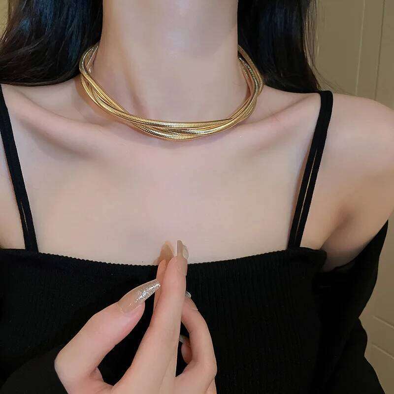 European American Multi-layer Winding Versatile Necklace for Women Fashion Personality Geometric Neck Chain Jewelry Accessories H260312
