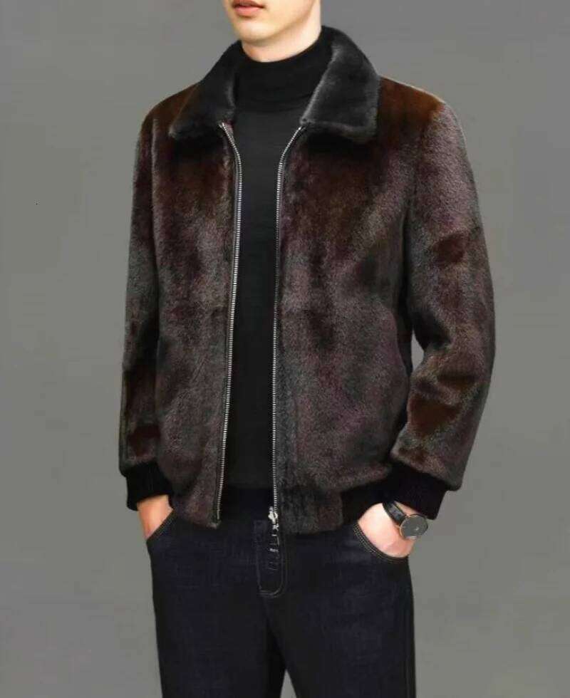 Winter New Fashion Men's Turn-down Collar Long Sleeve Zipper Faux Fur Jackets Male Thicken Casual Trendy Daily Coats Z260313