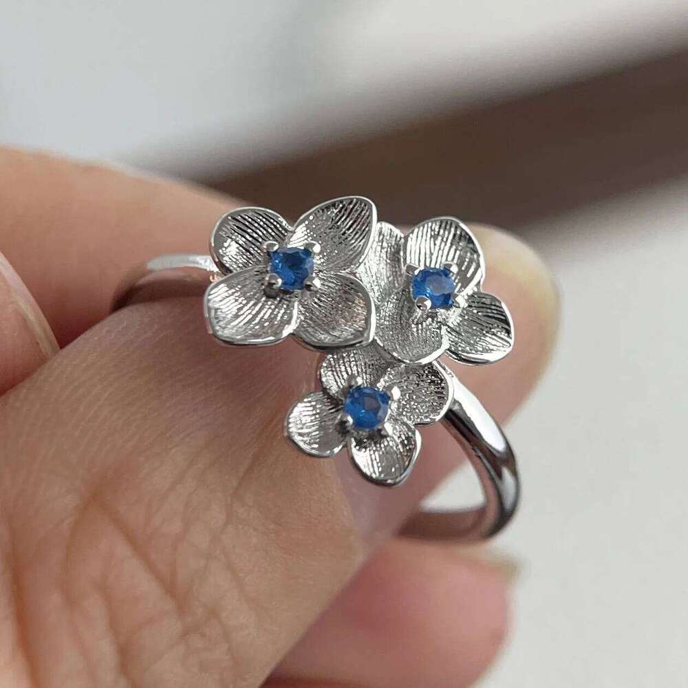 925 Sterling Silver Rings for Women Couple Minimalist Handmade Simple Blue Flower Zircon Ring Fine Jewelry Gift Prevent Allergy H260312