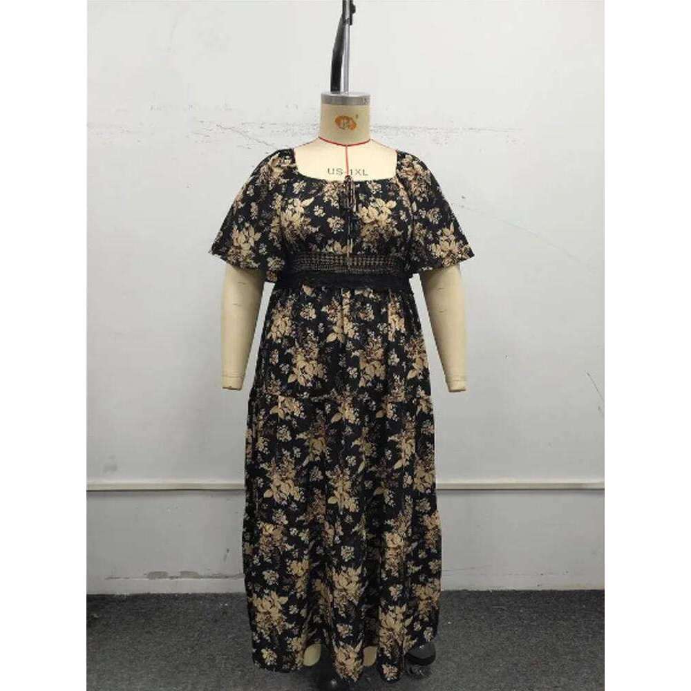 GIBSIE Plus Size Square Neck Floral Print Maxi Dress Women Summer 2025 Knot Front Hollow Out Boho Vacation Big Swing Dresses