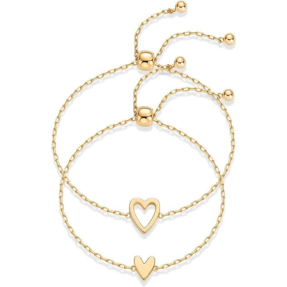 2pcs Set Simple Cute Stainless Steel Hollowed-out Heart-shaped Adjustable Bracelet for Women Love Friendship Jewelry Sets Gifts Z260313