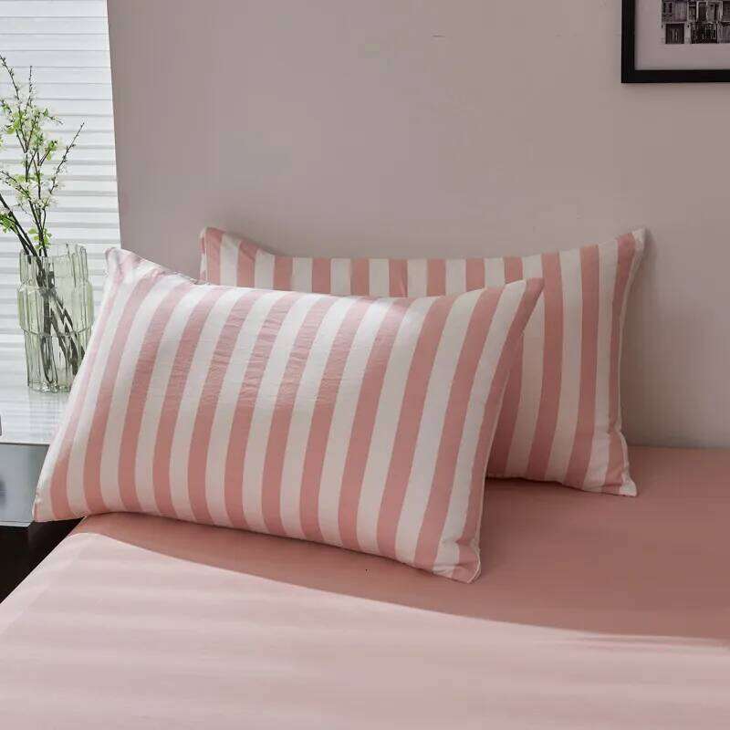 4Pcs Washed Microfiber Vertical striped colorful Bedding Set, Sweet Style Soft Duvet Cover with Zipper Flat Sheet Pillowcases H260312 - view 5