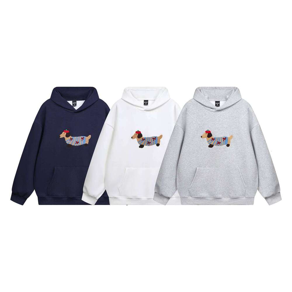 Puppy Print Spring and Autumn New Simple Fashion Harajuku Solid Color Loose Hoodie Street Trend Casual Sports Shirt Regular Fit Z260314