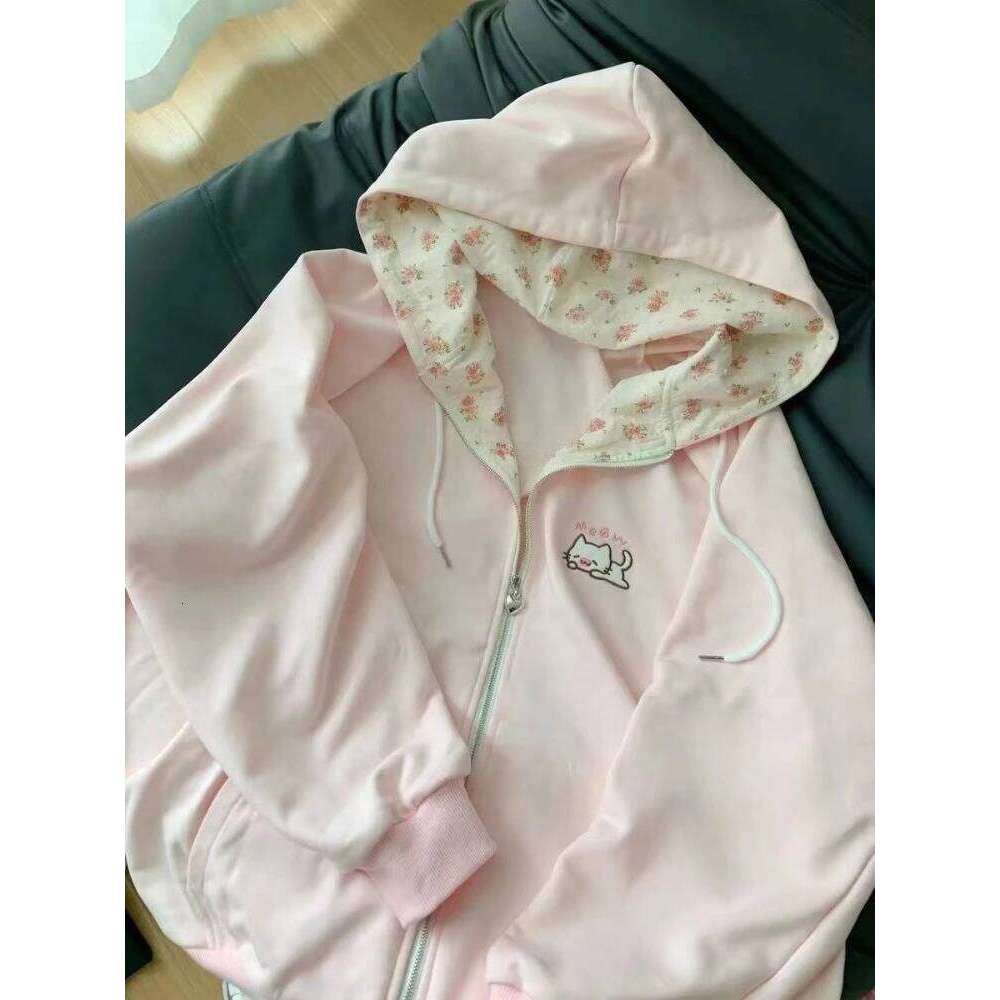 Harajuku Coats with Hoodies Women Japanese Sweet Lolita Sweatshirts Kawaii Cartoon Print Y2k Overcoat Fashion Clothes Top Z260314