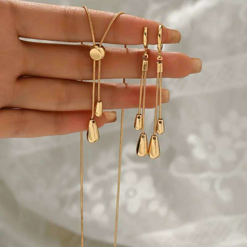 Adjustable Chain Necklace with Simple Drop Pendant Female Long Sweater Fashion Jewelry Gift Ornament Earring Set H260312