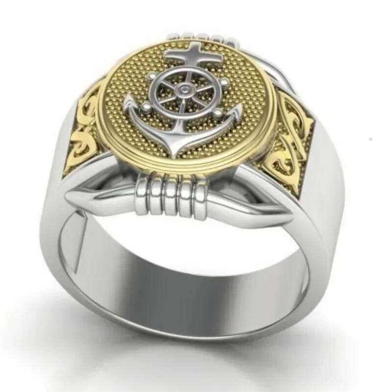 Fashion Silver Gold Color Men Round Anchor Design Rings Jewelry Party Gift vintage H260312