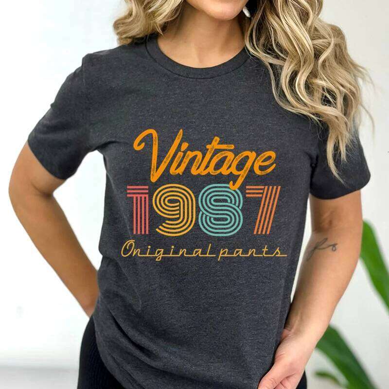 Vintage 1987 Print T Shirt Women 37 Years Old Birthday Anniversary T-shirt Harajuku Fashion Short Sleeve Streetwear Retro Shirts Z260314