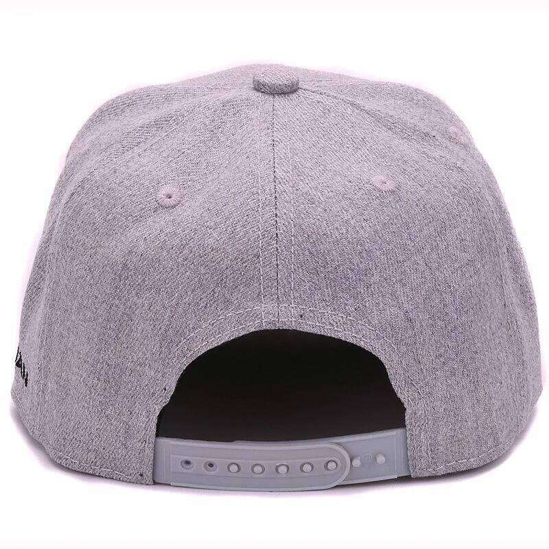 High quality grey wool snapback 3D pierced embroidery hip hop flat bill baseball cap for men and women Z260313
