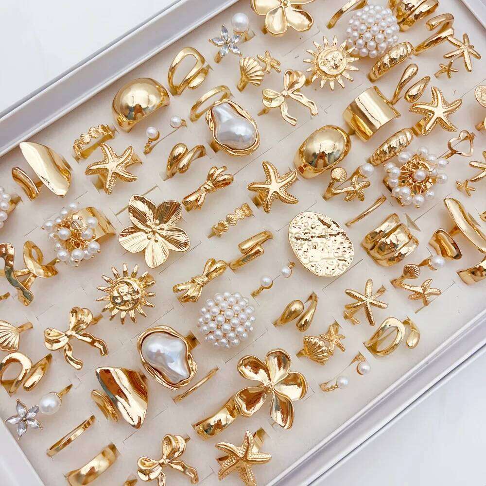 20Pieces Fashion Elegant Flowers Geometric Irregular Line Open Ring Set For Women Mix Style Trendy Jewelry Party Gifts H260312