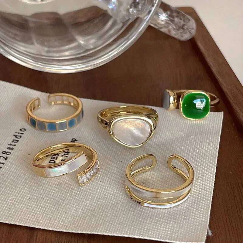 New Fashion Emerald Drip Glaze Adjustable Ring for Women 2023 French Retro Gold Color Metal Rings Exquisite Wedding Jewelry Gift H260312