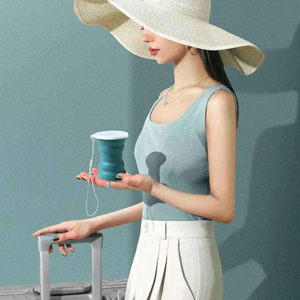 Portable Folding Silicone Water Cup, 320ml Outdoor Heat Resistant Foldable Mug with Lid Collapsible Travel Drinking Cups, Coffee Z260313