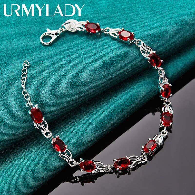 URMYLADY 925 Sterling Silver Charm Red AAA Zircon Chain Bracelet For Women Wedding Engagement Celebration Party Fashion Jewelry Z260313