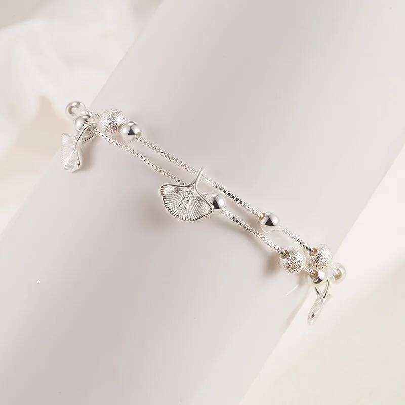 Luxury 925 Sterling Silver Leaf Bracelets For Women Girls Vintage Korean Double Layer Beaded Bracelet Party Fine Jewelry Gifts Z260313