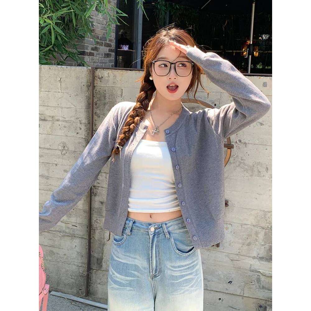 AOSSVIAO 2025 Women's Long Sleeve O Neck Button Down Knit Lady Autumn Spring Knitted Single-breasted Cardigan Sweaters Z260313