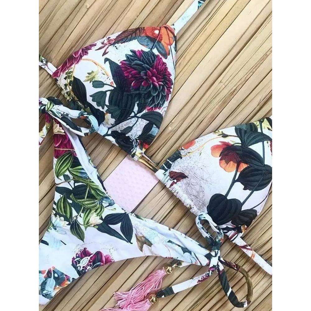 2020 Floral Print Swimwear Women Swimsuit Brazilian Bikini Push Up Bikinis Bandage Biquini Feminino Women's Swimming Suit Y260303