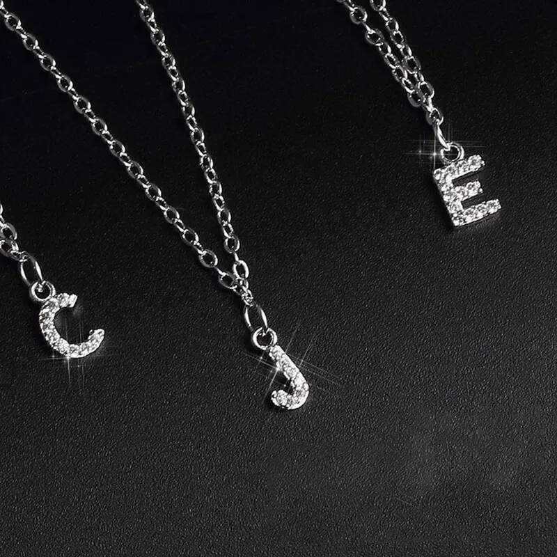 Silver Color Tiny A-Z 26 Alphabet Initial Letters Name Pendant Necklace With Full Shiny Zircon For Girls Best Gift S-N364 H260312