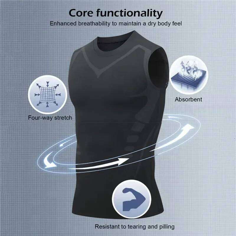 Ionic Shaping for Men Ice Silk Slimming Vest Body Shaper Compression Tank Top Tummy Control Sleeveles Fitness Shirts 26Y0313