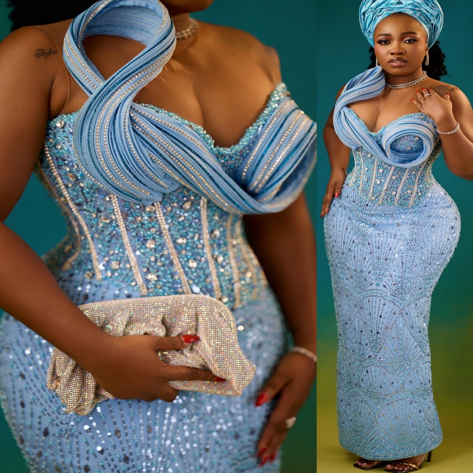 Aso Ebi Light Sky Blue Prom Dress 2026 Sheath Prom Dress Sheer Neck Beaded Crystals Evening Dress Sequined Birthday Formal Women Pageant Party Gowns Z