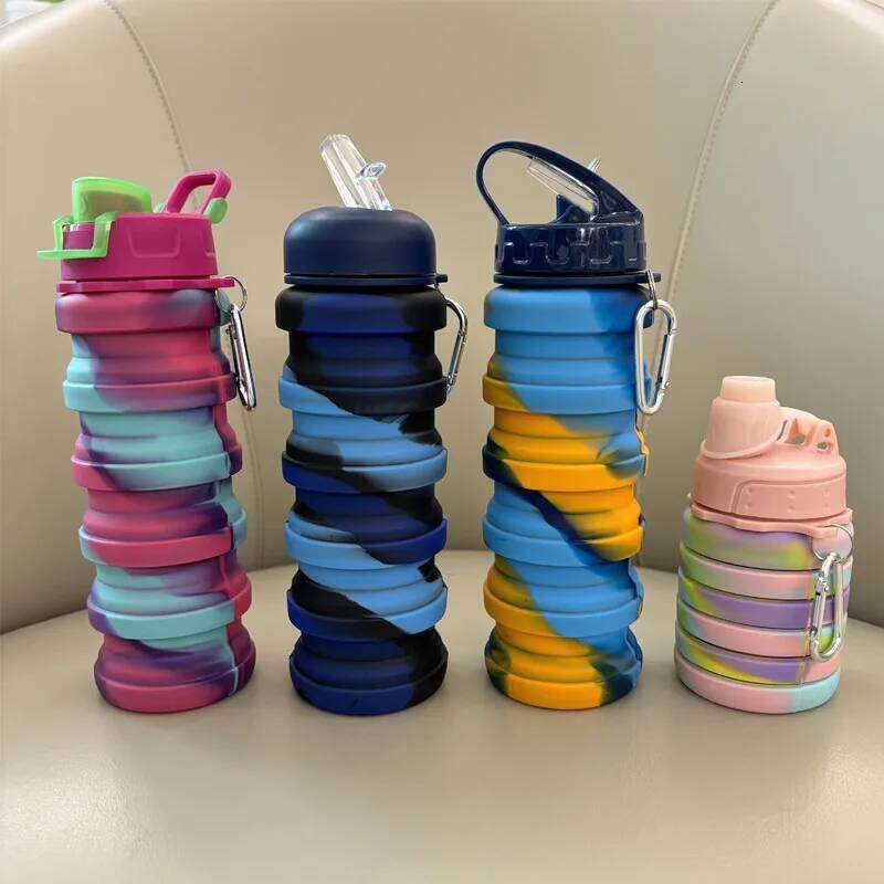 Outdoor Sports Food Grade Telescopic Camouflage Color Water Bottle Portable Silicone Folding Cup Z260313